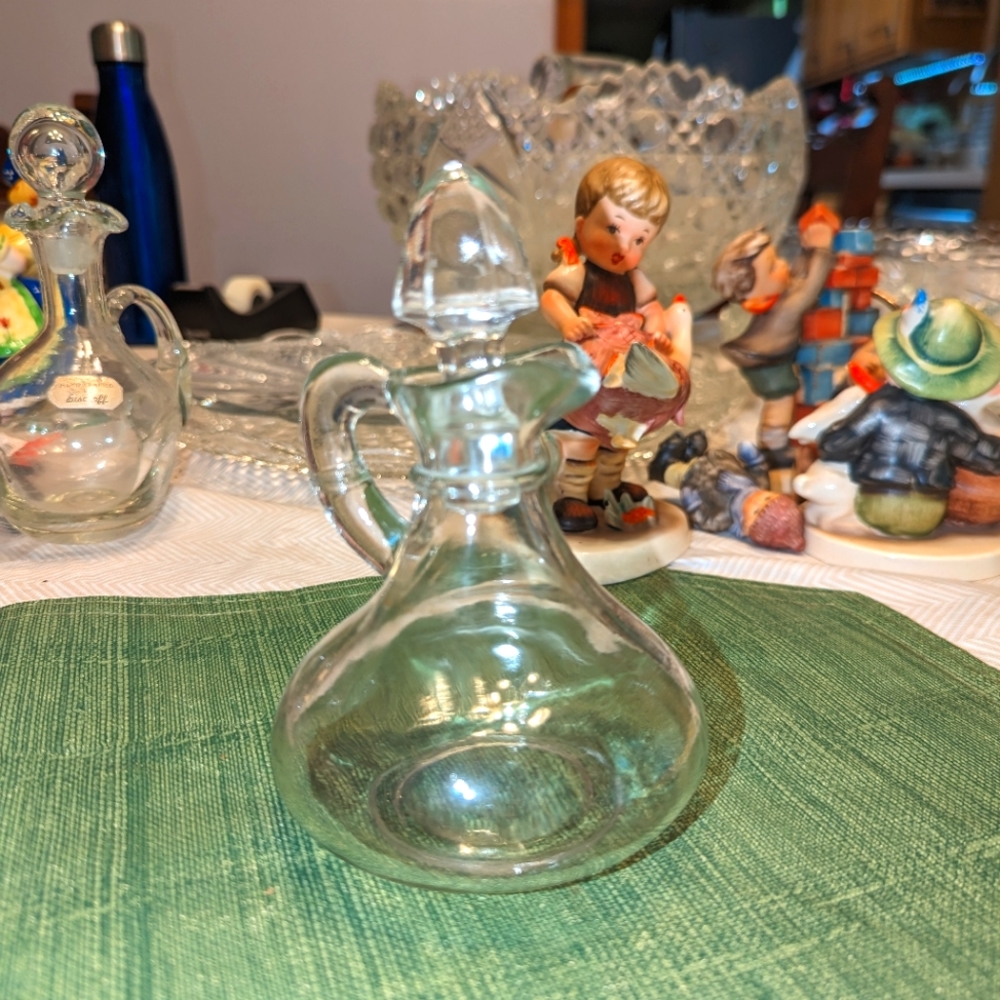 Vintage Anchor Clear Glass Oil or Vinegar Cruet Glass Stopper 5" Small Decanter